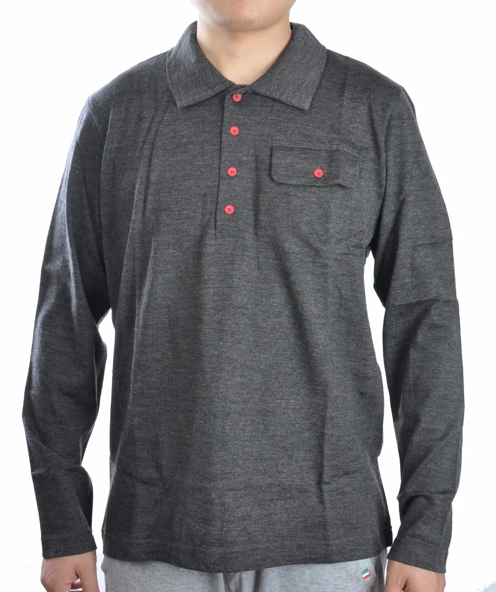 Merino Wool Long Sleeve Polo Shirt Merino Wool Button Shirt Men's