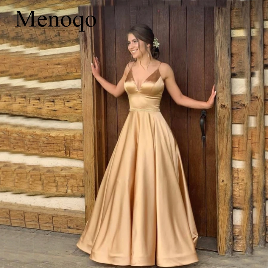 Vestidos De Gala Sexy Deep V-Neck Evening Dress 2019 Elegant Gpld Long Prom Gowns Beading Belt Formal Party Dress (1)_副本