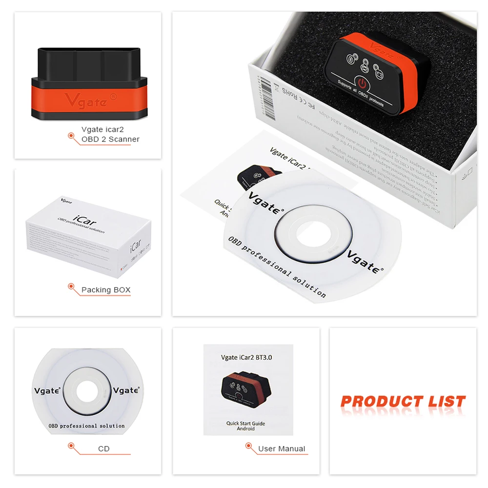 Диагностический инструмент Vgate iCar 2 ELM327 диагностический OBD2 для IOS iPhone Android elm 327
