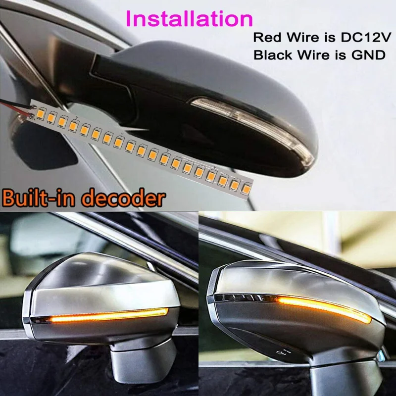 2PCS Led Dynamic Sequential LED Side Mirror Turn Signal Lights Warning Strip Tape Signal Stickers Safety Pair Set(Amper