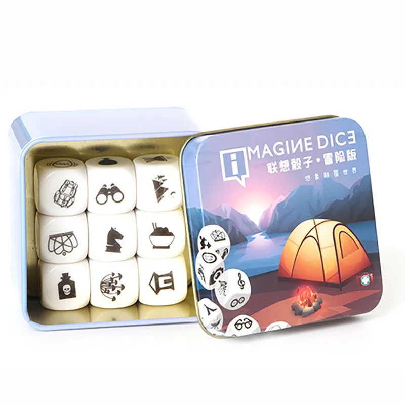 4 Kinds Story Dice Board Game Telling Story Family Puzzle Game Imagine DIY Dice Gift For Children Metal Box 4 Kinds Story Dice Board Game Telling Story Family Puzzle Game Imagine DIY Dice Gift For Children Metal Box