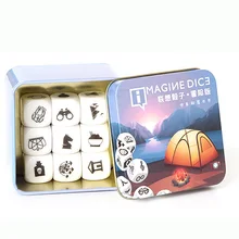 4 Kinds Story Dice Board Game Telling Story Family Puzzle Game Imagine DIY Dice Gift For Children Metal Box