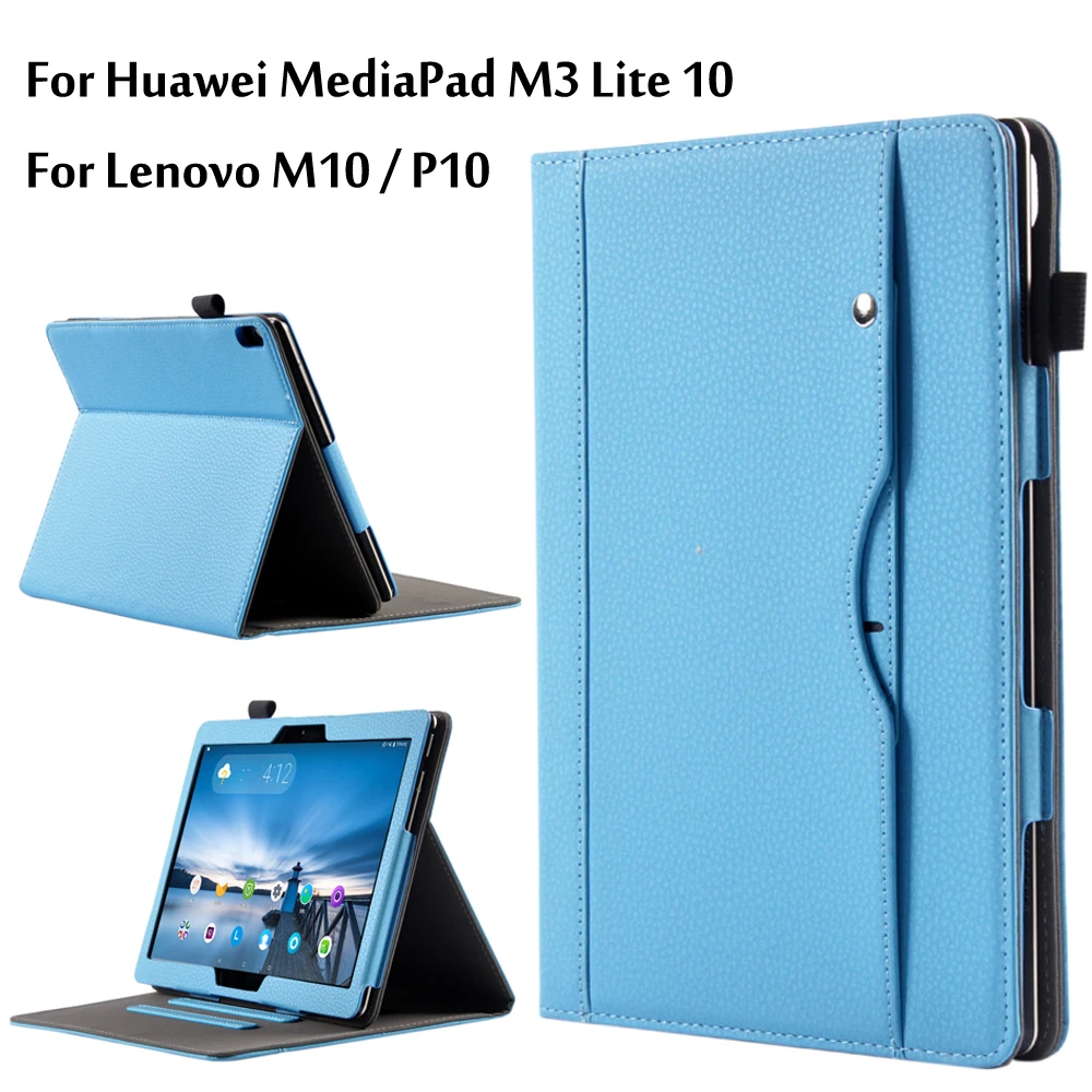 

Business Leather Case For Huawei MediaPad M3 Lite 10 10.1 inch Tablet Support stand Cover For Lenovo Tab M10 / P10 + Stylus