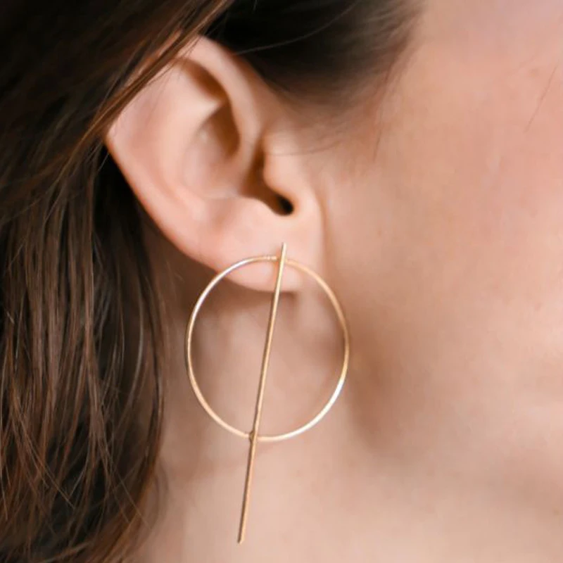 

Poputton Big Round Circle Stud Earrings for Women Punk Geometric Silver Gold Color Large Circle Stud Earrings 2018