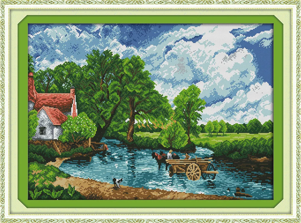 

Joy Sunday Wading in a country river DMC threads Counted Cross Stitch Kits printed Cross-stitch set Embroidery Needlework