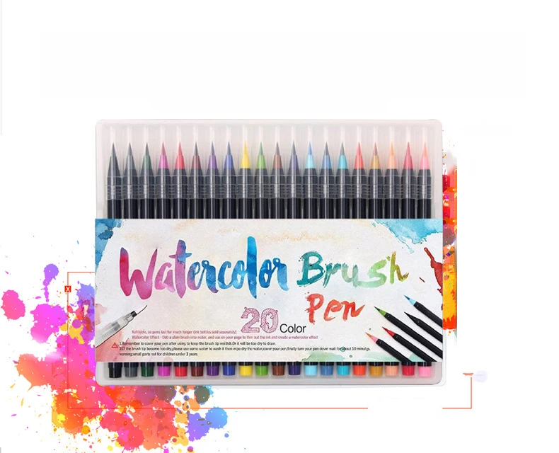 20 Colors WATERCOLOR Brush Markers Pen Brush Set w// FREE A5 Pad Dream In Color