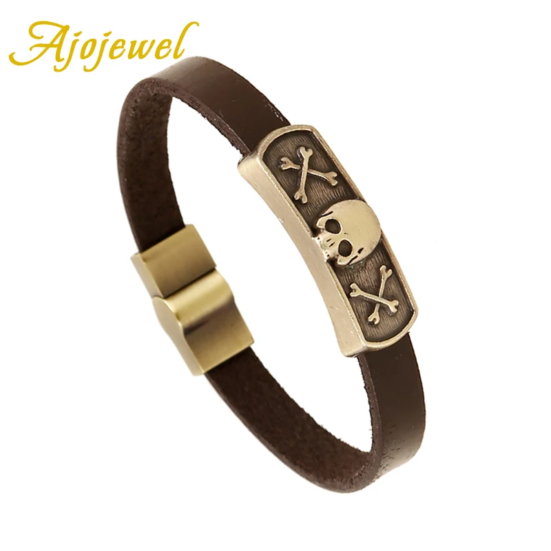Мужской кожаный браслет с черепом в стиле панк|bangles for men|bracelet designerdesigner bracelet |