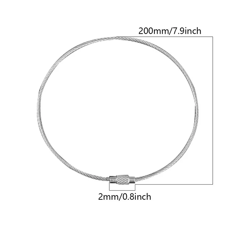 10 шт. брелок для ключей с винтовым зажимом, проволока из нержавеющей стали, держатель для ключей, брелок для ключей, кольца, кабель для наружного туризма, брелки - Цвет: 2x200mm