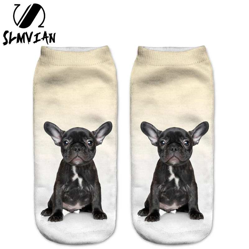 

SLMVIAN New Black French BullDog Puppy 3D Print Animal Women Socks Casual cartoon Socks Unisex Low Cut Ankle Socks