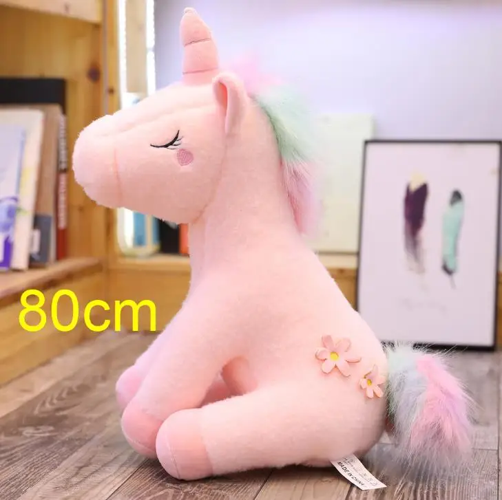 80CM sitting pink 25-100 см, большой размер, kawaii, единорог, плюшевые игрушки, 3 вида стилей, чучело, единорог, лошадь, кукла, мягкая, детская, для домашнего декора, подарки, подушка - Цвет: 80CM sitting pink