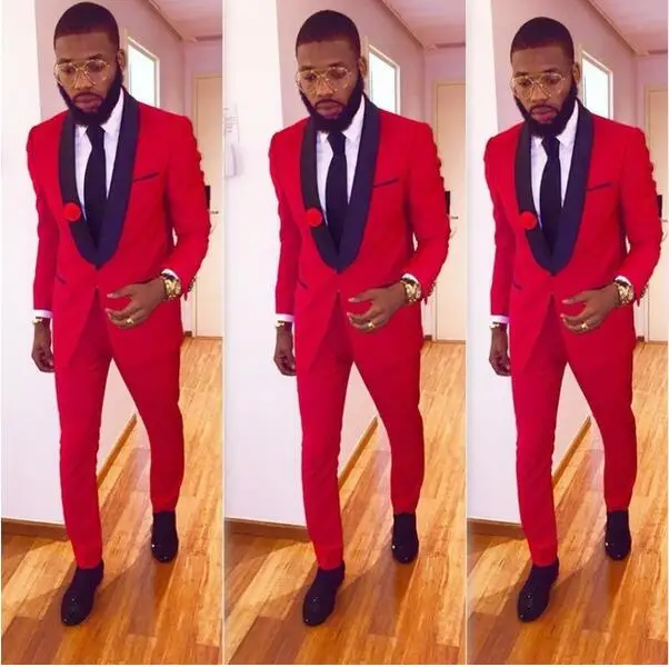 2020 Black Shawl Lapel Men Formal Suits With Pants Fashion Red Best Man Suit Men Wedding Suits Groom Tuxedos Mens Prom Tuxedo