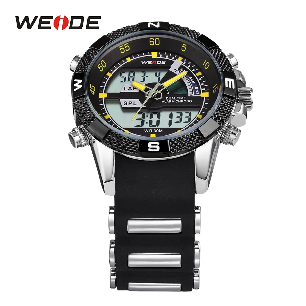 WEIDE Men Luxury Brand Military LCD Luminous Analog Digital Date Week Alarm Display Silicone Strap Wristwatch Relogio Masculino