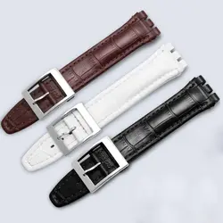 TKN 17 мм 19 мм крокодиловый узор Кожаный ремешок специальный интерфейс часы полосы Черный Белый Замена кожаный ремень для Swatch