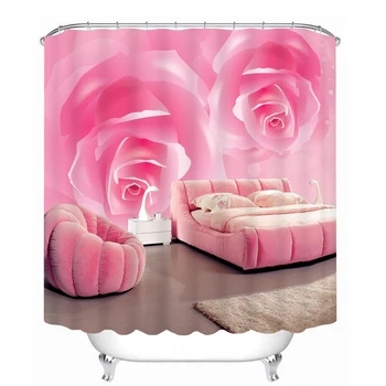 

Pink Flowers Printing Pattern Modern Polyester Waterproof Mildew Shower Home Decoration Curtain Bathroom Curtain