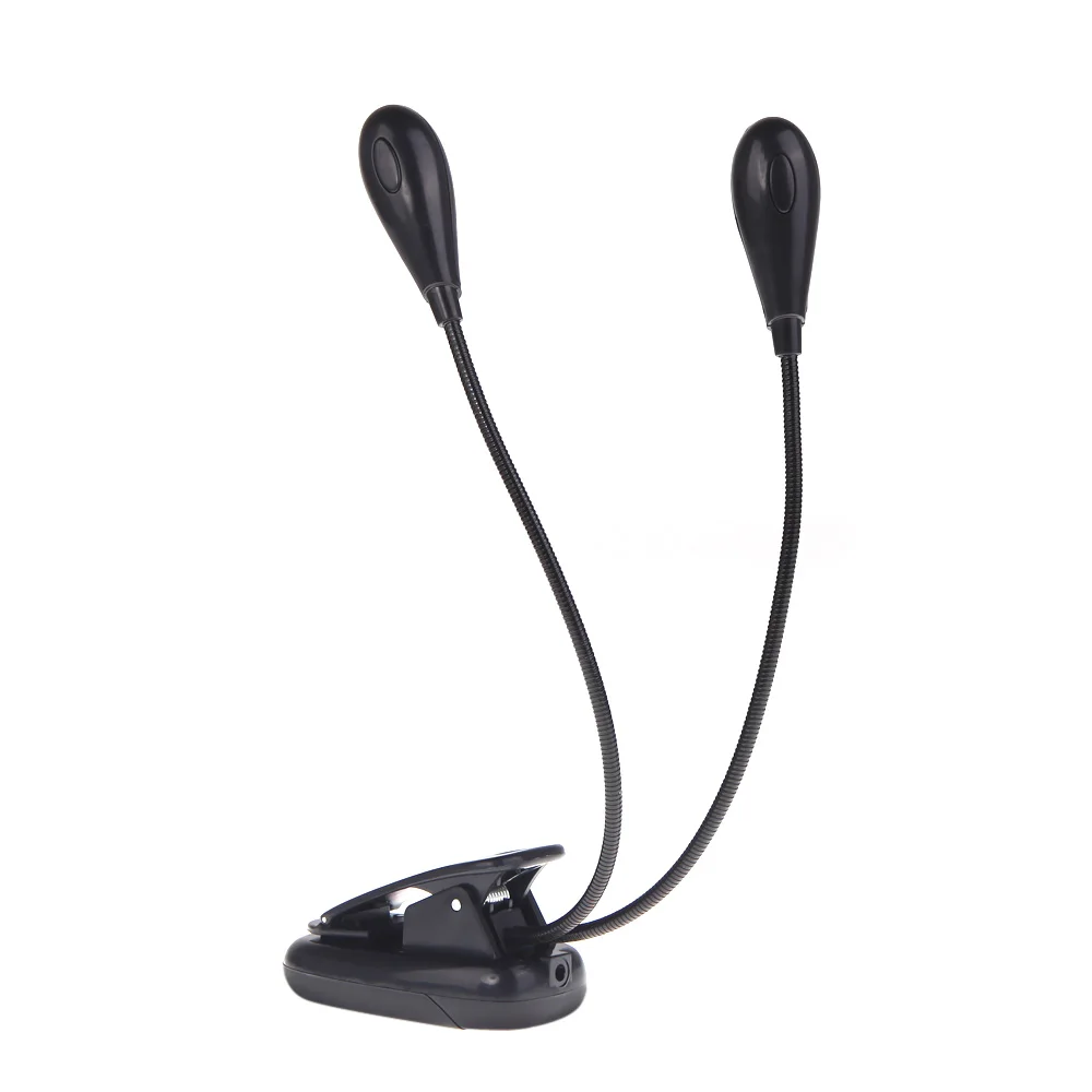 Clipon 2 Dual Arms 4 Led Book Music Stand Light Lamp Black For Piano