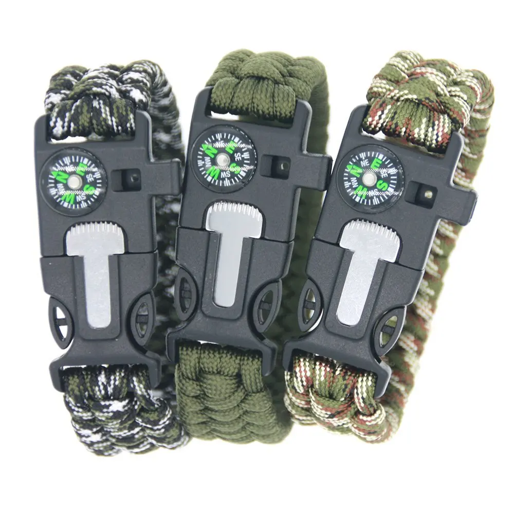 

Paracord Rope 550 Camping Survival Kits Parachute Wristband Rescue Bracelet Whistle Compass Outdoor camping survival tools