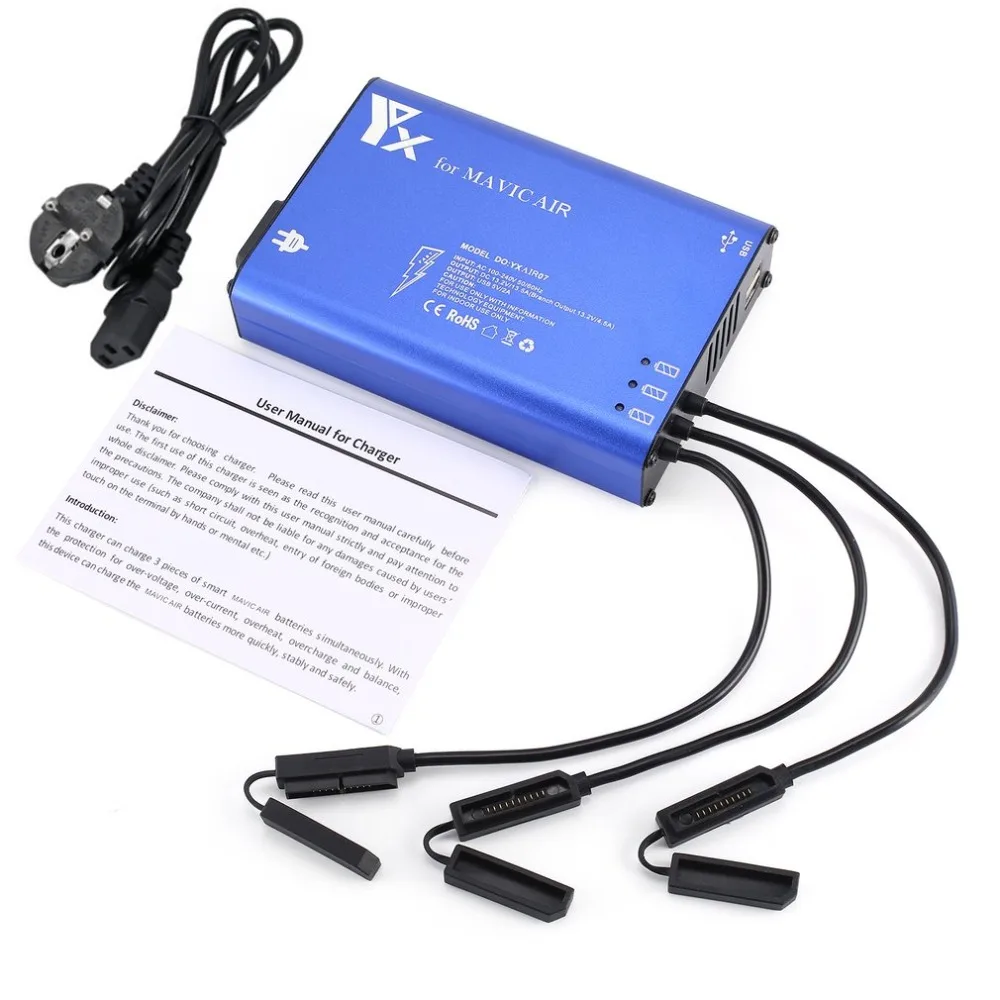 

2 in 1 Charger for DJI Mavic Air Drone EU Plug Multi Battery Fast Charging Hub Remote Control 2 USB Ports 3 Batteries