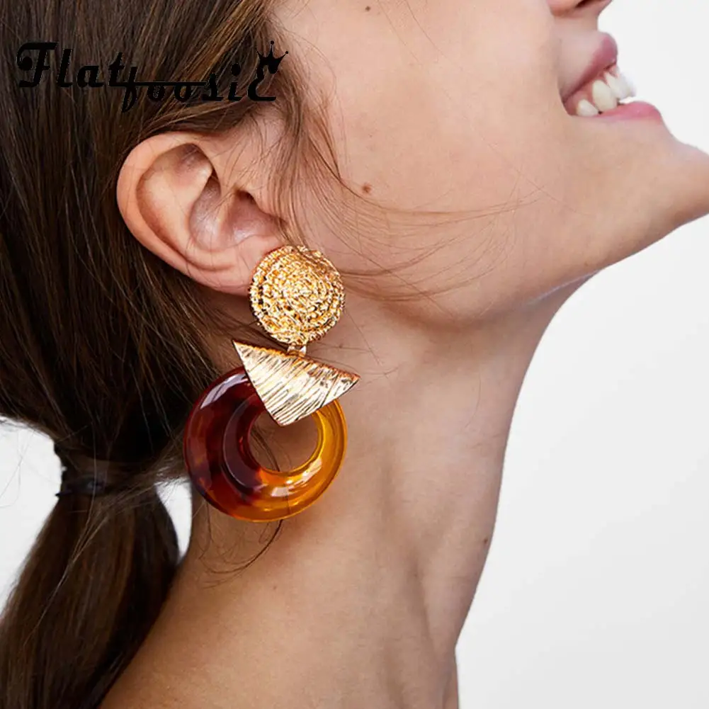 

Flatfoosie ZA Resin Geometric Drop Earrings Gold Color Round Triangle Pendant Dangle Earring For Women Bohemian Wedding Jewelry