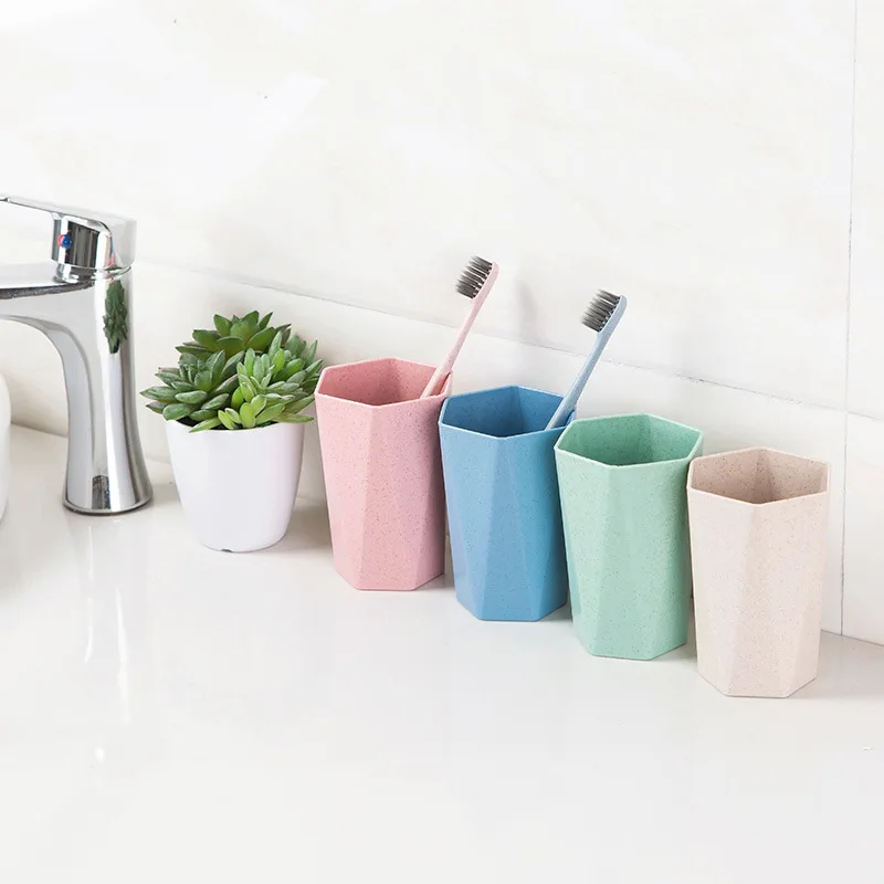 Mouthwash Cup Wash Cup Geometry Couple brush teeth Cup Nordic Wind Water Cup Wheat Straw Toothbrush Holder Geometric (6)
