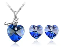

Heart-shaped modeling Necklace Pendant Earring suit Inlaid Crystal Earring Use brand Crystal 3 pieces Twinkle Party jewelry sets