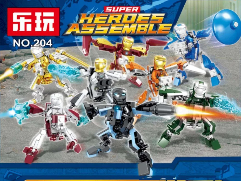 

8Pcs Marvel Avengers Super Heroes Iron Man Mech 4 In 1 Model Building Blocks Bricks Kids Toys Compatible With Lego