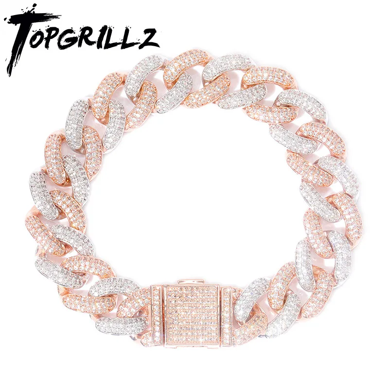 

TOPGRILLZ Newest Lock Clasp 14mm Hip Hop Iced Out Bling CZ Men Bracelet 7 8 9 Inch Miami Cuban Link Bracelets Hiphop Jewelry