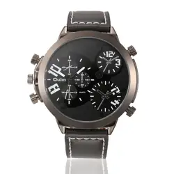 

2016 Oulm Men Watch Multi Movement  Hours Big Dial Leather Band Quartz Military Wristwatch relogio masculino OU65