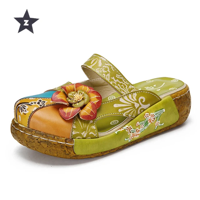 Z summer sandals genuine leather shoes women thick heel platform sandals for women slippers ethnic flat sandals flip flop