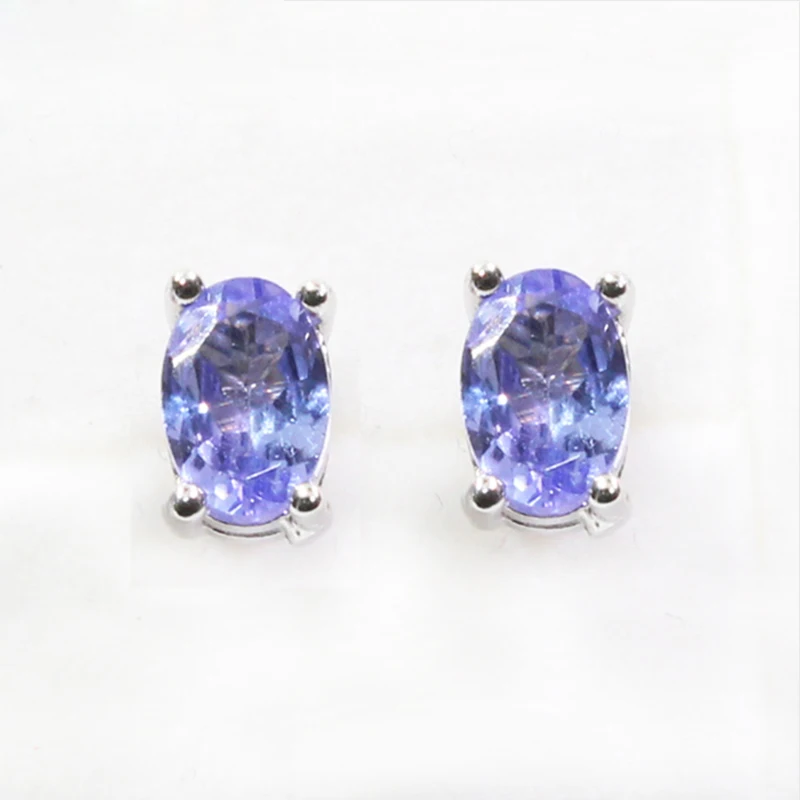 Серьги пусеты Dazzing tanzanite 4*6 мм из натурального танзанита серьги серебра 925 пробы