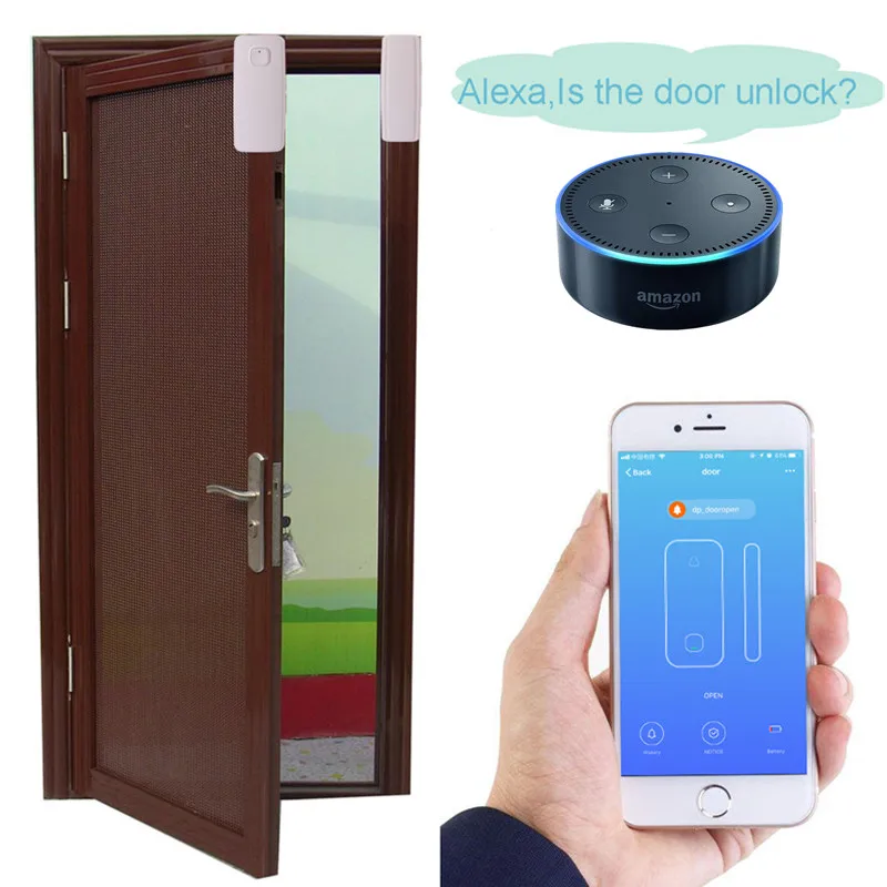 2018-new-Wifi-door-sensor-home-security-detector-remote-control-compatible-with-Google-family-assistant-Alexa