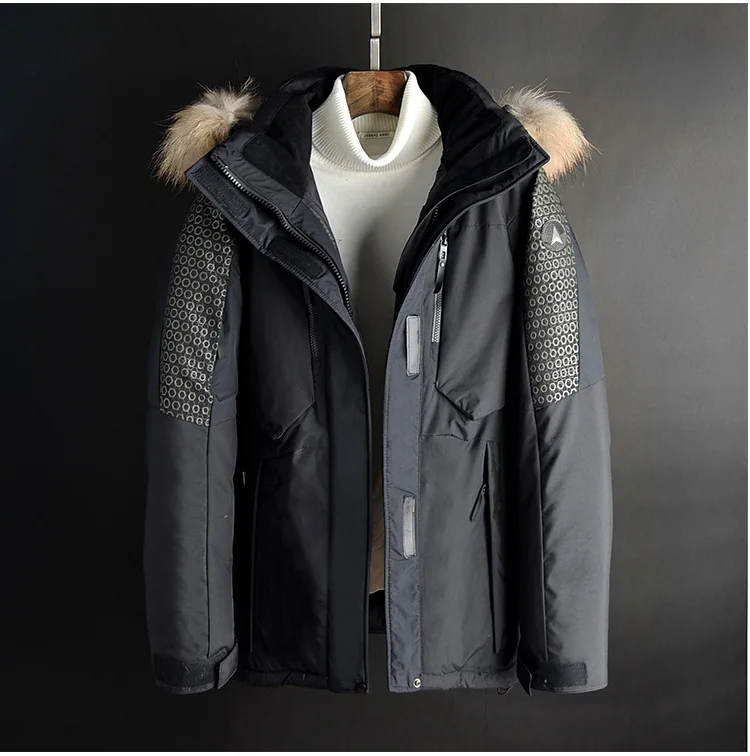 Зимний мужской белый пуховик модное повседневное толстое теплое длинное пальто с капюшоном куртка с меховым воротником пуховое пальто - Цвет: 610 black