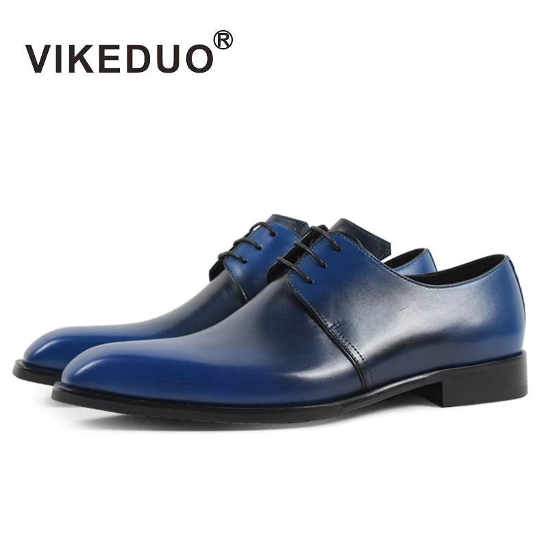 2019 Vikeduo Vintage Custom Made Mens Derby Shoes Handmade 100 Genuine Cow Leather Blue Party