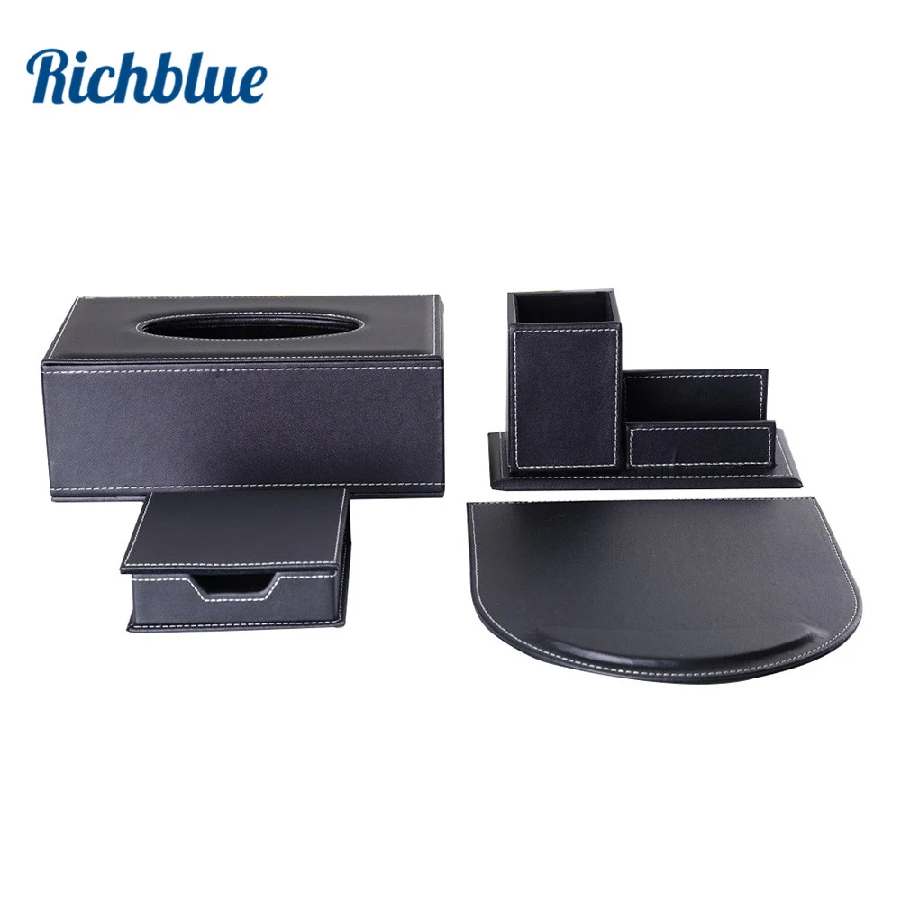 

Office Supplies Desktop Stationery Desk Organizer Set Include Tissue Box Pen Holder Mouse Pad & Memo Case Table Neat Accessories