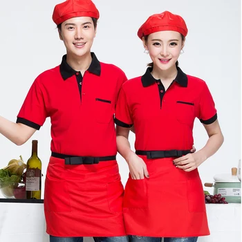 

Hotel Uniform T-shirt Short Sleeved Summer Fast-food Restaurant Waiter Work Clothes T-shirt Short Sleeve Dress Shirt J220