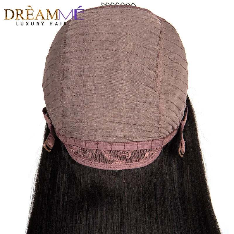 Beli Bermimpi Queen Rambut Manusia Wig Lampu Yaki Lurus U Bagian Wig Tengah Openning 2*4 Brasil Alami Remy Rambut medium Cap