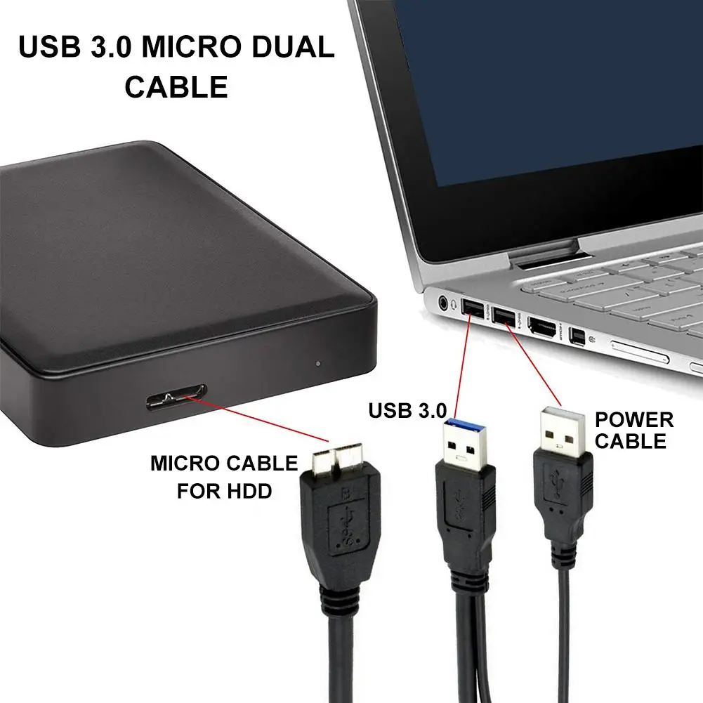 

USB 3.0 Mobile Hard Disk Cable AM Male to Micro B Male Port Double Head Y Type Up to 5 Gbps Data Transmission Cable Power Supply