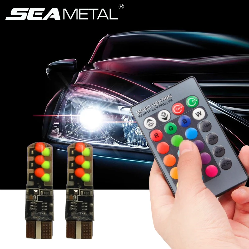 

Car T10 w5w led 12V RGB Atmosphere Lamp Headlight Wedge Decoration Light Remote Controller Interior Light Bulb Auto Accessories