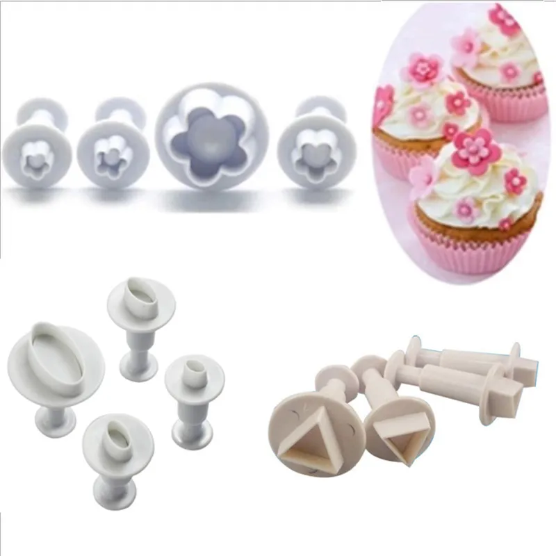 

4pcs/set Round Oval Flower Square Plunger Cookie Cutter Plastic Sugarcraft Fondant Biscuit Mold Stamp Cake Decorating Tools