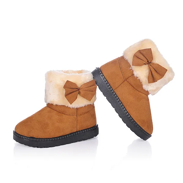 DOGEEK/модные зимние сапоги для девочек; теплая зимняя обувь ярких цветов с бантом; Детские хлопковые ботинки; обувь для малышей; зимние сапоги для девочек; теплые милые - Цвет: Brown
