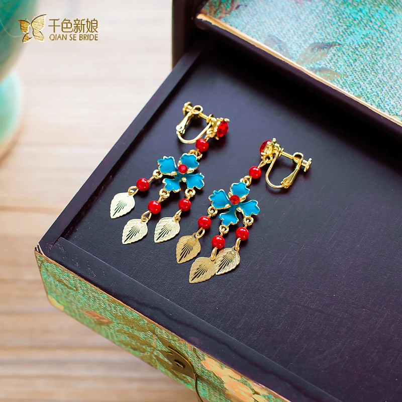 Women earrings floral chinese style clip earring wedding