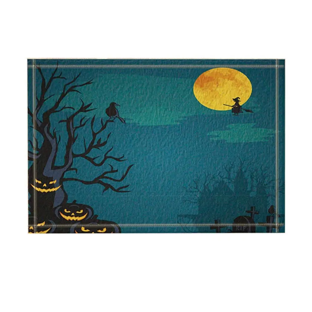 Halloween Decor A Witch and Pumkin under Moonlight Bath Rugs for Bathroom Non-Slip Door Mat Kids Blue | Дом и сад