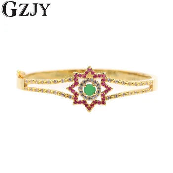 

GZJY Fashion Charm Flower Zircon Bracelets Gold Color Cuff Bracelet Bangle For Women Party indian Jewelry pulseiras bijoux