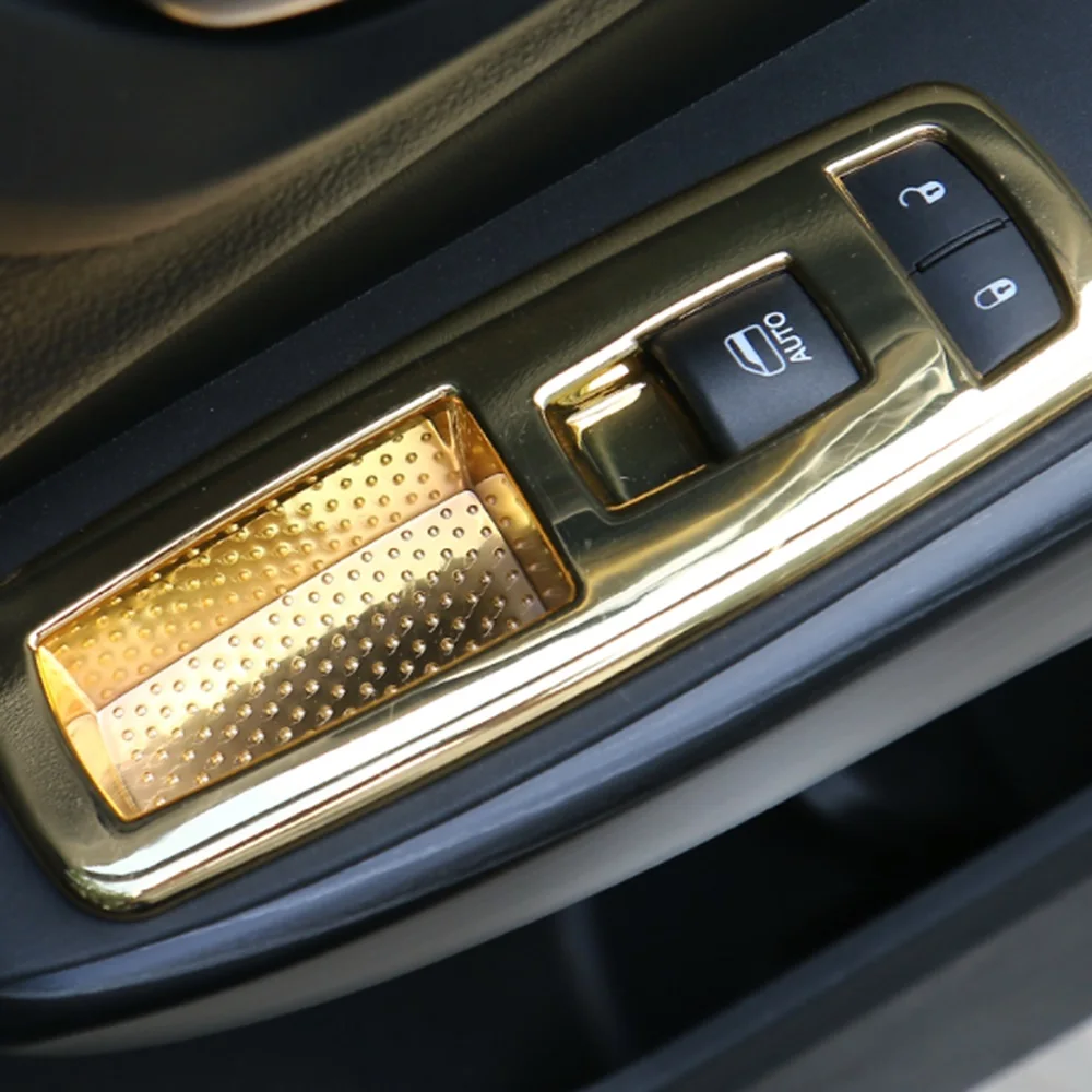 4PCS Car Interior Trim Cover Kit Gold ABS Automotive Interior Stickers for Window Lift Buttons