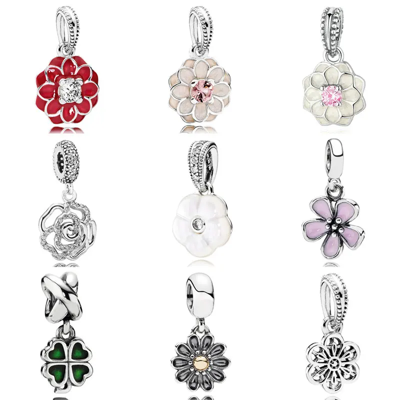 

Dazzling Enamel Cherry Blossom Dahlia Gerbera Flowe Clover Pendant Charm Fit Pandora Bracelet 925 Sterling Silver Bead Jewelry