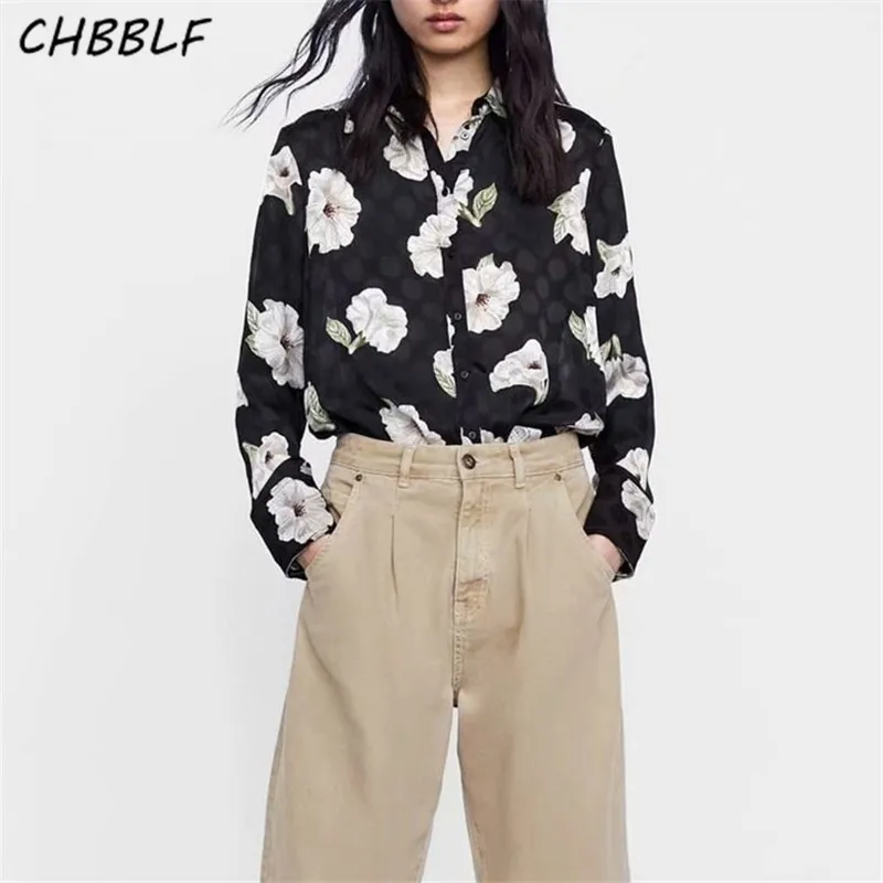 

CHBBLF women elegant flower blouses long sleeve vinatge shirts female casual loose top blusas XSZ1824