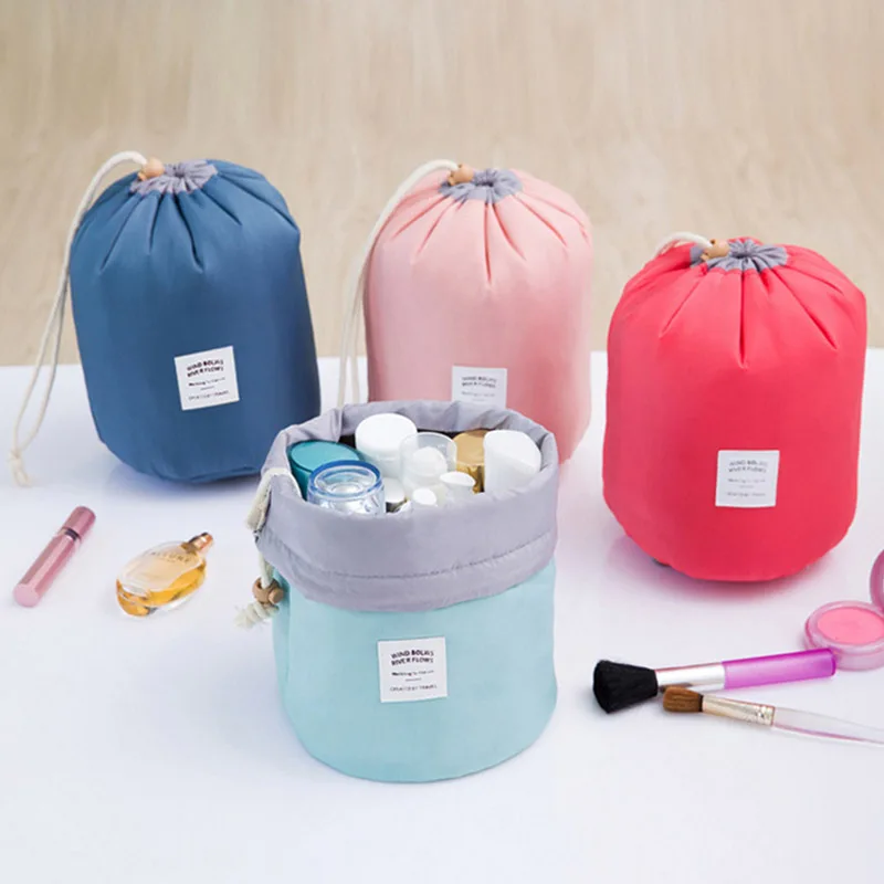 

1pc Waterproof Cosmetic Organizer Large Capacity Multicolor Travel Drawstring Cylinder Toiletry Bag with Small Storage Bags