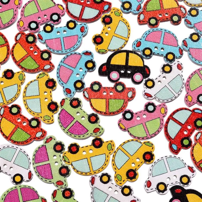 

50Pcs Car Pattern Wood Buttons For DIY Craft Scrapbooking Decorative Accessories 25x20mm Sewing Button For Clothing