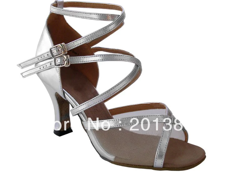 

Silver Leather Mesh Cross Straps Ballroom Shoes LATIN Dance SALSA Dance Shoes Tango Shoes Size 35,36,37,38,39,40,41,42