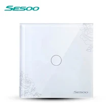 SESOO EU/UK Touch switch standard, 110-240v 1 Gang 1 Way led light switch touch light switch toughened gl ass panel lace