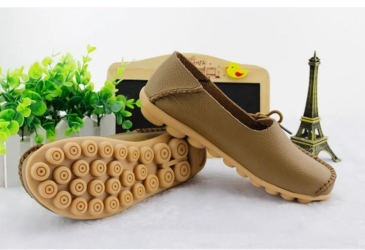 2016 New Real Leather Woman Flats Moccasins Mother Loafers Lacing Female Driving Casual Shoes In 16 Colors Size 34-44 ST179 (18)